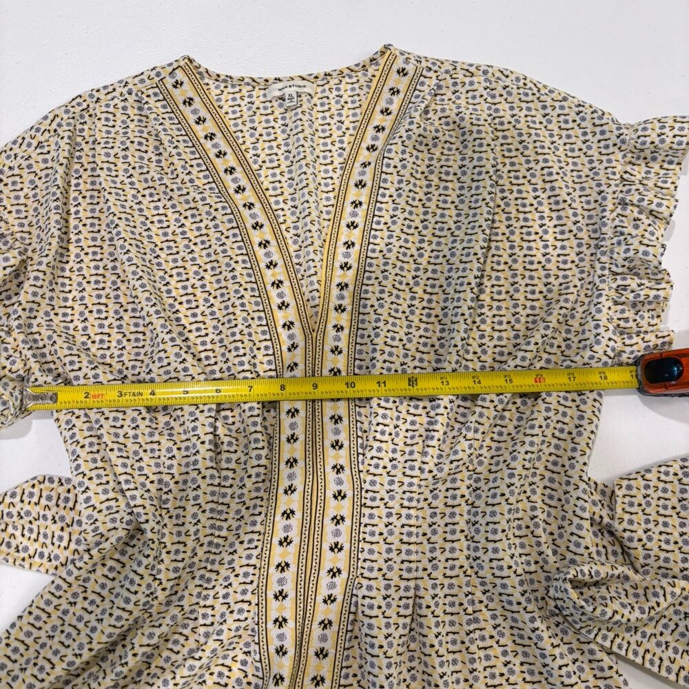 💛MAX Studio Ruffle Sleeve Belted V-Neck Yellow Blouse Size XL - Picture 10 of 11